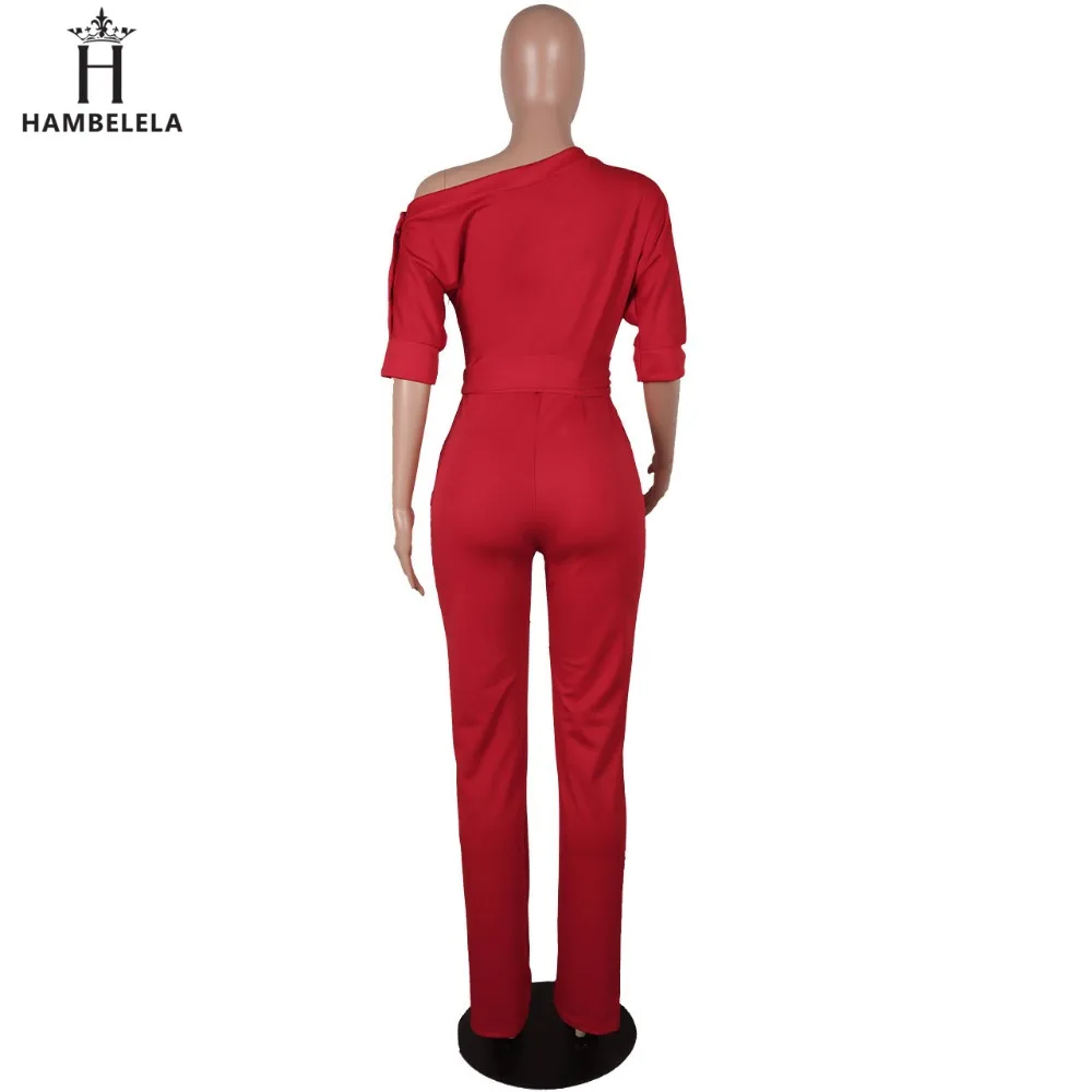 Hambelela 2017 High Quality Autumn Casual Jumpsuit One Shoulder Slash Neck Button Romper Full Length Jumpsuit Wide Legs Jumpsuit (1)