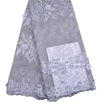 

2018 Latest Grey Tulle Lace Fabric High Quality African Lace Fabric With Beads Lace Material For Bridal Lace Fabric 1255