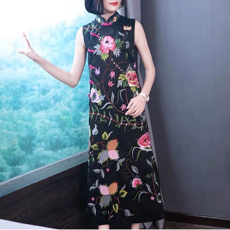 Новое Брендовое китайское платье Qipao коллекция весна лето 2019 женское средней