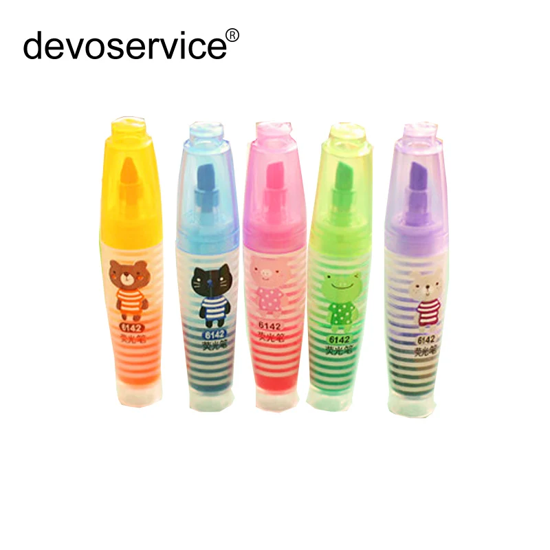 

6PCS/Set Cute Kawaii Mini Highlighters Pen Lovely Cartoon Bear Markers Pen Kids School Supplies Stationery Papelaria Gifts