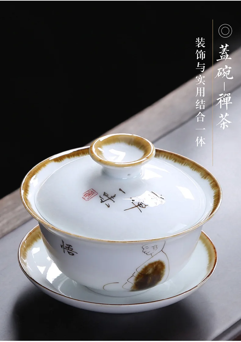 Белый фарфор расписанный вручную Крышка Чаша высокого класса Китайский керамический чайный сервиз чашка чая, кружка украшение гостиной кофейная чашка чайная чашка
