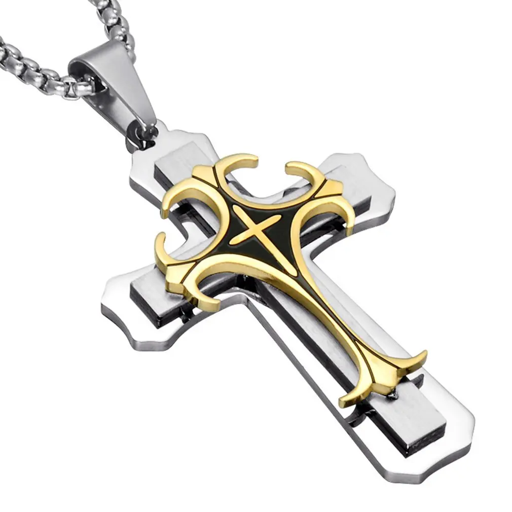 

Classic Men's 3 Layer Titanium Steel Cross Pendant not including Necklace Chain Romantic Male Jewelry Accessories