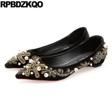 Жемчужные стразы женская обувь с острым носком в итальянском стиле Красная замша Лифт Платье черного цвета в китайском стиле свадебные туфли из вельвета с украшением в виде кристаллов дизайнерские Туфли без каблуков