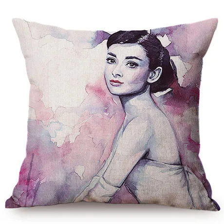 Audrey Hepburn Fashion Watercolor Art Self Portrait Sofa Decoration Throw Pillows Cover Cotton Linen Nicolas Cage Cushion Cover M105-2