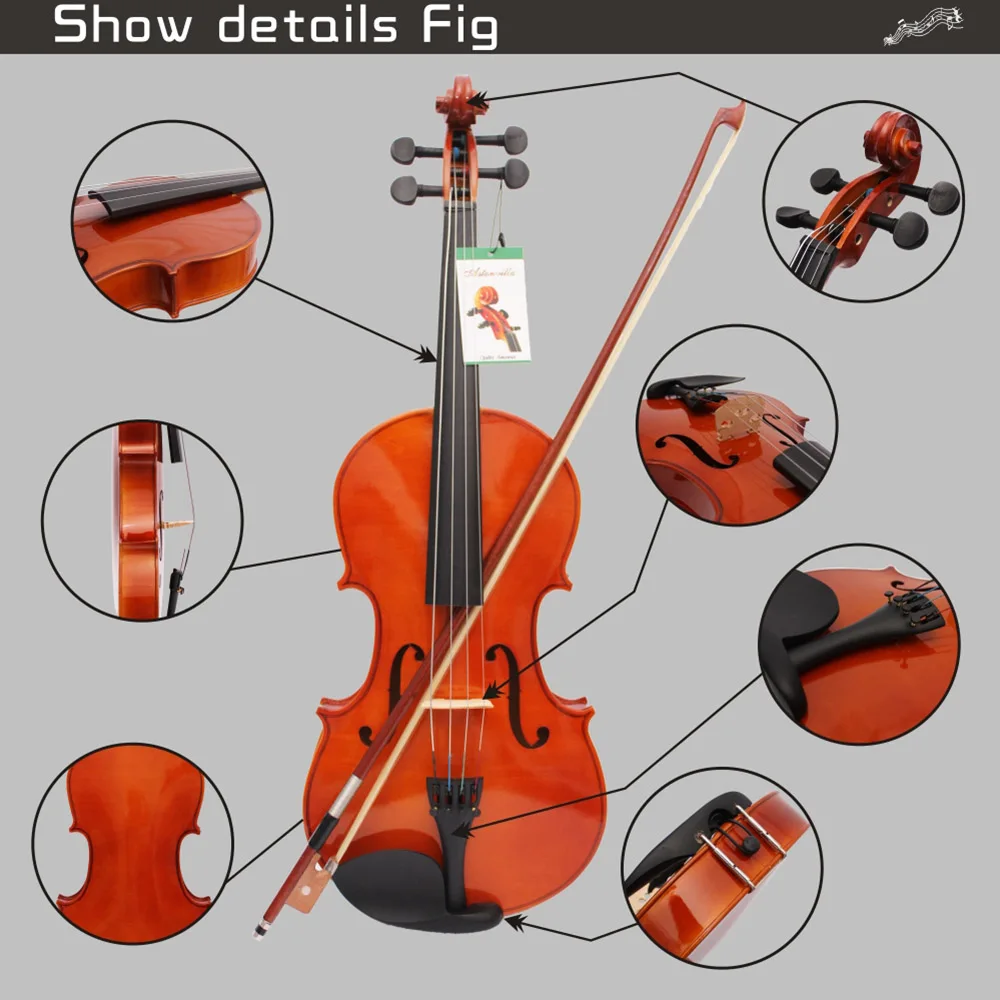 

New 4/4 Full Size Natural Acoustic Violin 4-String Instrument Fiddle Craft Violin With Case Mute Bow Strings For Beginner