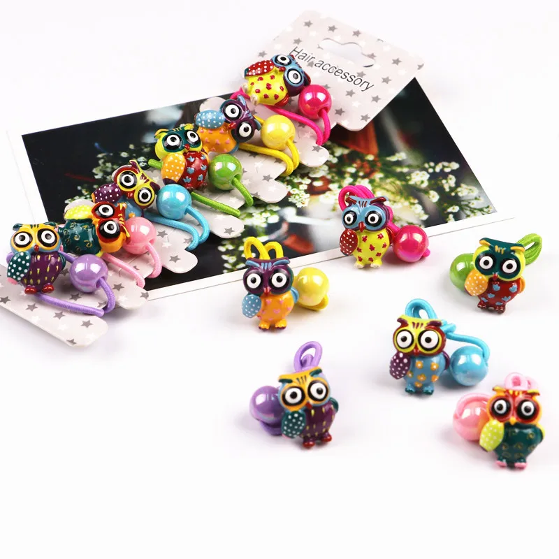 

6 PCS Cute Resin Animal Auspicious Owl Kids Elastic Hair Bands Baby Headdress Children Hair Ropes Girls Hair Accessories