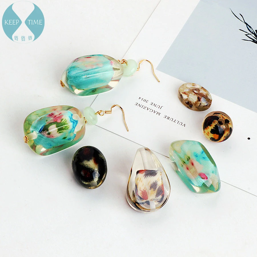DIY handmade jewelry accessories resin flower leopard perforation retro
