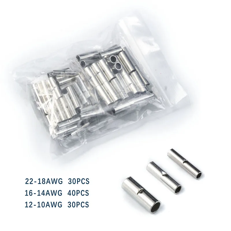 

100 Pcs/set Butt Splice Wire Connector Bare Copper Tinned Crimp Terminals AWG 22-10 Bare Terminals Crimping Connectors