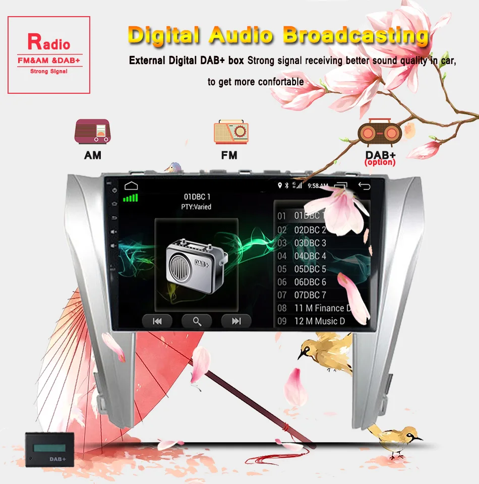 Flash Deal HD IPS 1024*600 Android 9.0 4G RAM car audio a/v multimedia gps navi system For toyota camry 2015 2016-19 3/4g wifi rds dab dvr 12