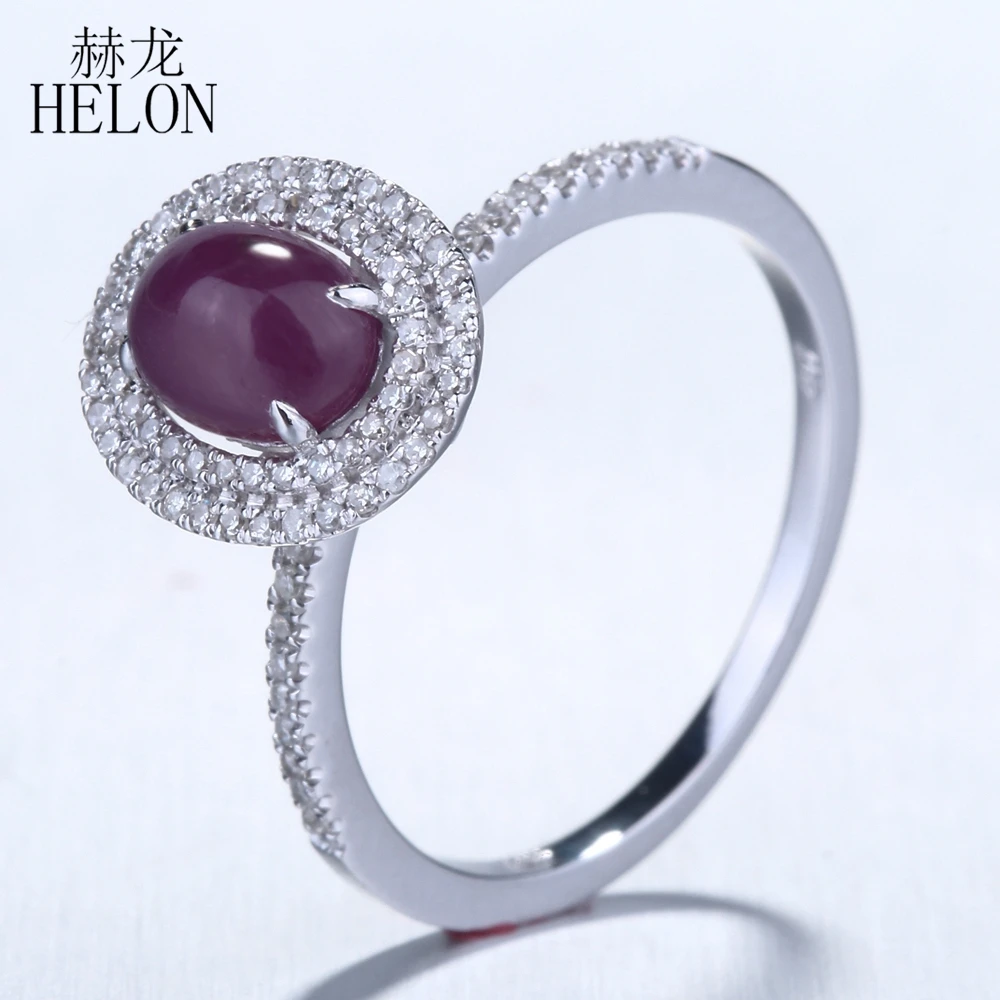 HELON Flawless Oval 7x5mm Gemstone Genuine Ruby Anniversary Ring Solid 10K White Gold Pave Natural Diamonds Ring Trendy Jewelry HELON Flawless Oval 7x5mm Gemstone Genuine Ruby Anniversary Ring Solid 10K White Gold Pave Natural Diamonds Ring Trendy Jewelry