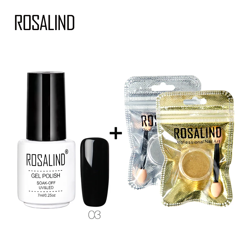 

ROSALIND Nail Glitter Power 3PCS Holographic Glitter For Set Manicure Pigment Chrome Powder Gel Nail Polish Decorations