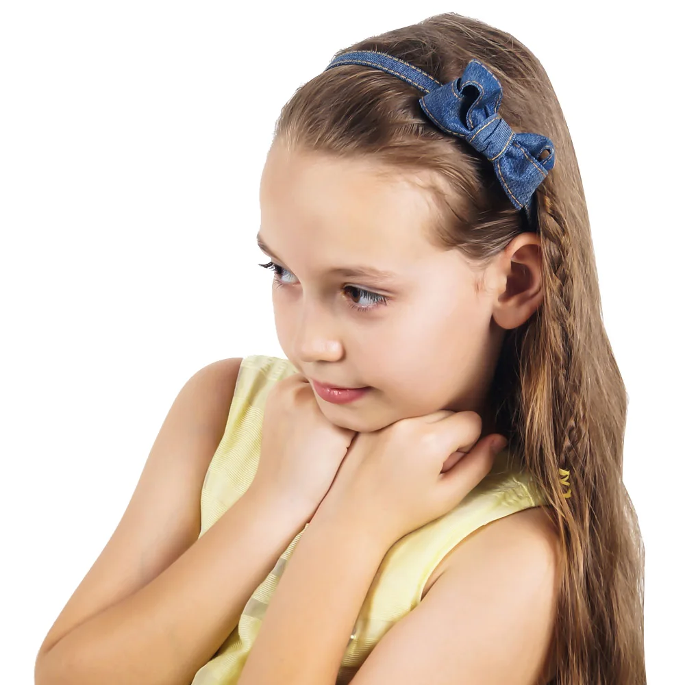 1Pc New Lovely Girl Headband Denim Ribbon Hairband Kids High Quality