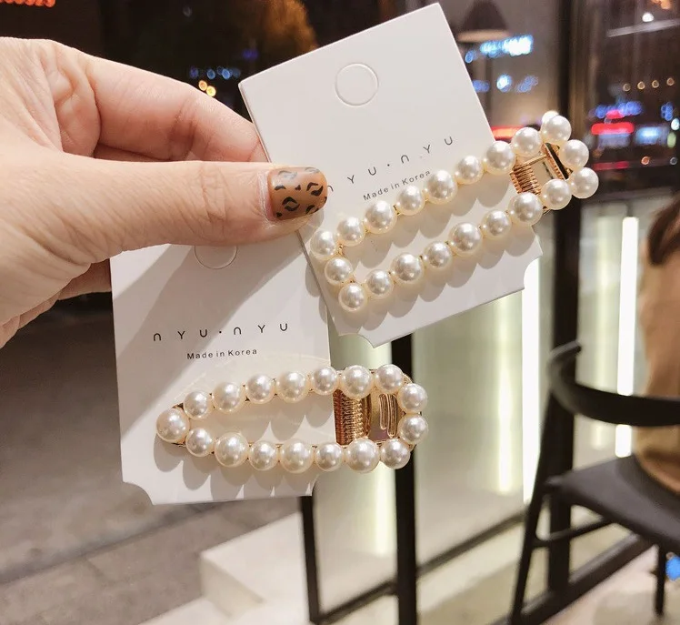 

Pearl Side BB Clip Color Strip Full Rhinestone Girls Hair Accessories Rim Hair Clips For Women Hairpin Hair Bows Hairgrips