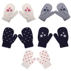 Детские варежки в горошек со звездами и сердечками для мальчиков и девочек, модные мягкие вязаные теплые перчатки