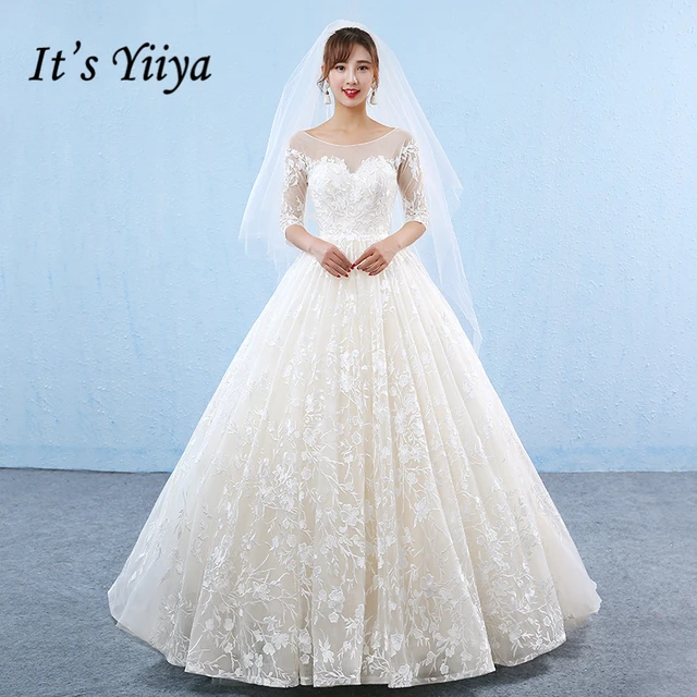 It S Yiiya 2017 New Off White Half Sleeve O Neck Wedding Dresses It S Yiiya 2017 New Off White Half Sleeve O Neck Wedding Dresses Flower Pattern Emboridery