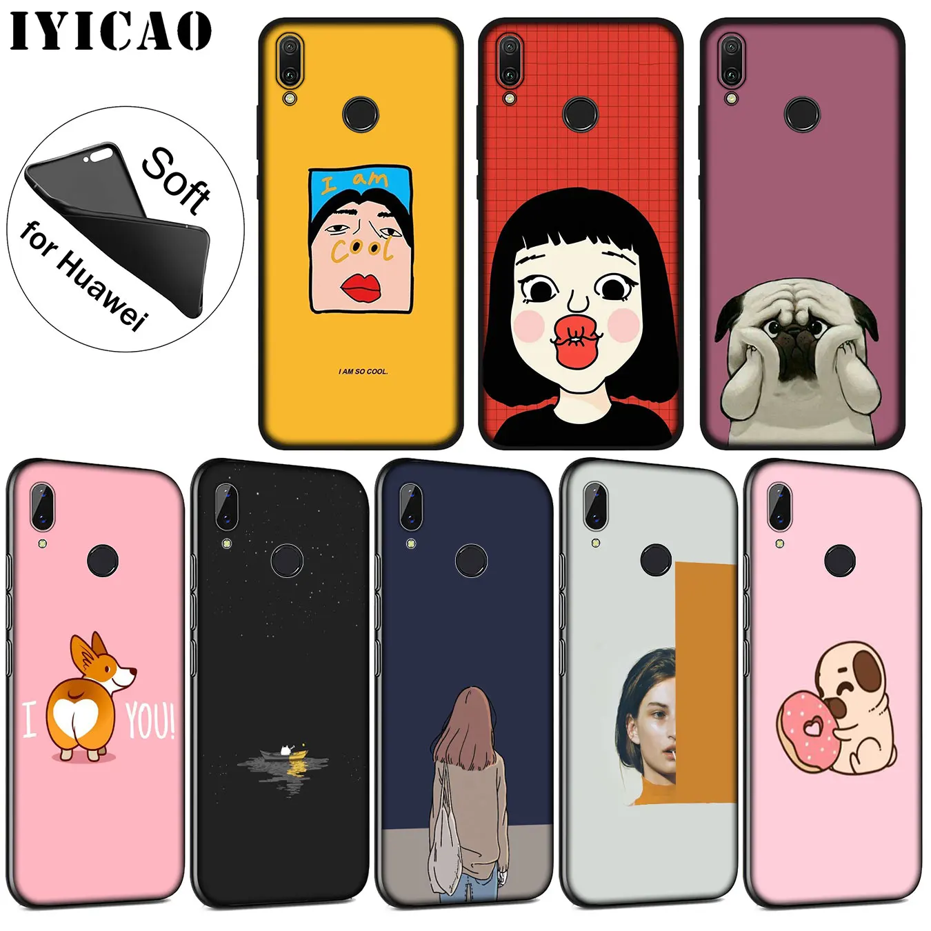 IYICAO Cute anime art Dog Soft Silicone Phone Case for Huawei P30 P20 Pro P10 P9 P8 Lite Mini 2017 2016 P smart Z 2019 Cover |