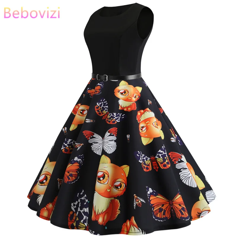 

Bebovizi 2019 Summer Fashion Women Dresses Plus Size Vintage Casual Office Patchwork Elegant Sexy A-Line Black Bandage Dress