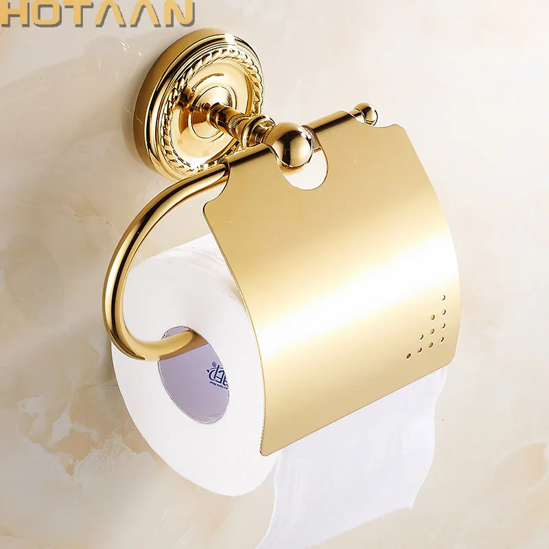Free Shipping,Golden Finish Solid Brass Toilet Paper Holder Classic