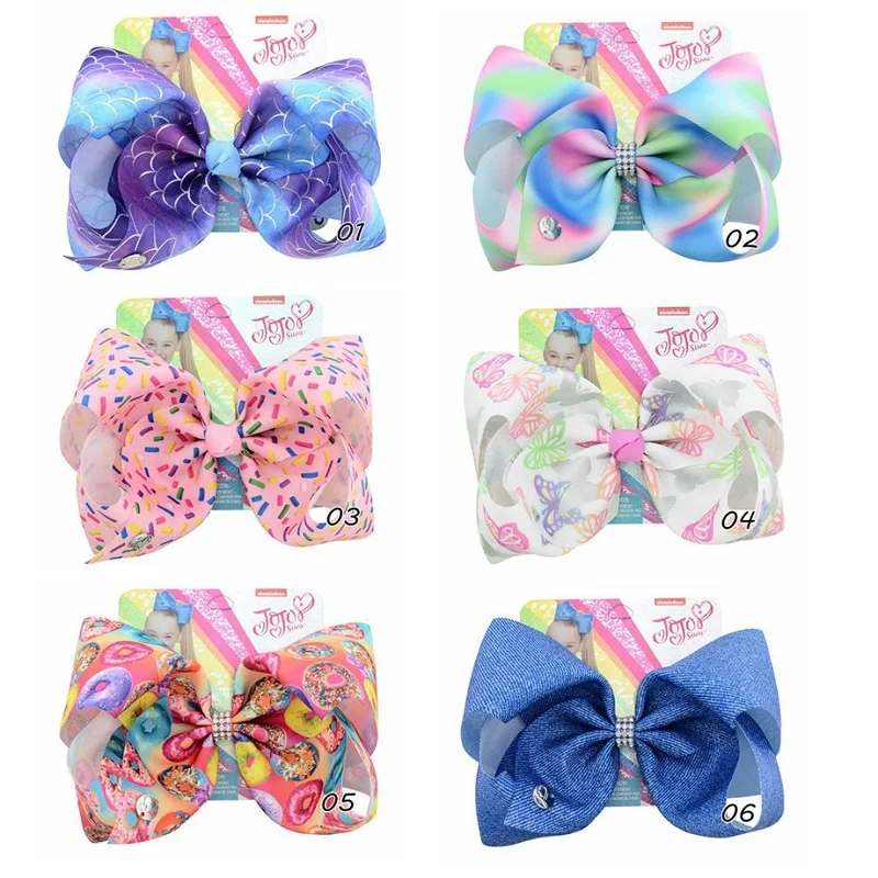 

1piece 8" Jojo Bows Mermaid Heart Dots Print Hair Bows With Clips Unicorn Horn For Girls Colorful Hairpins Hair Accessory