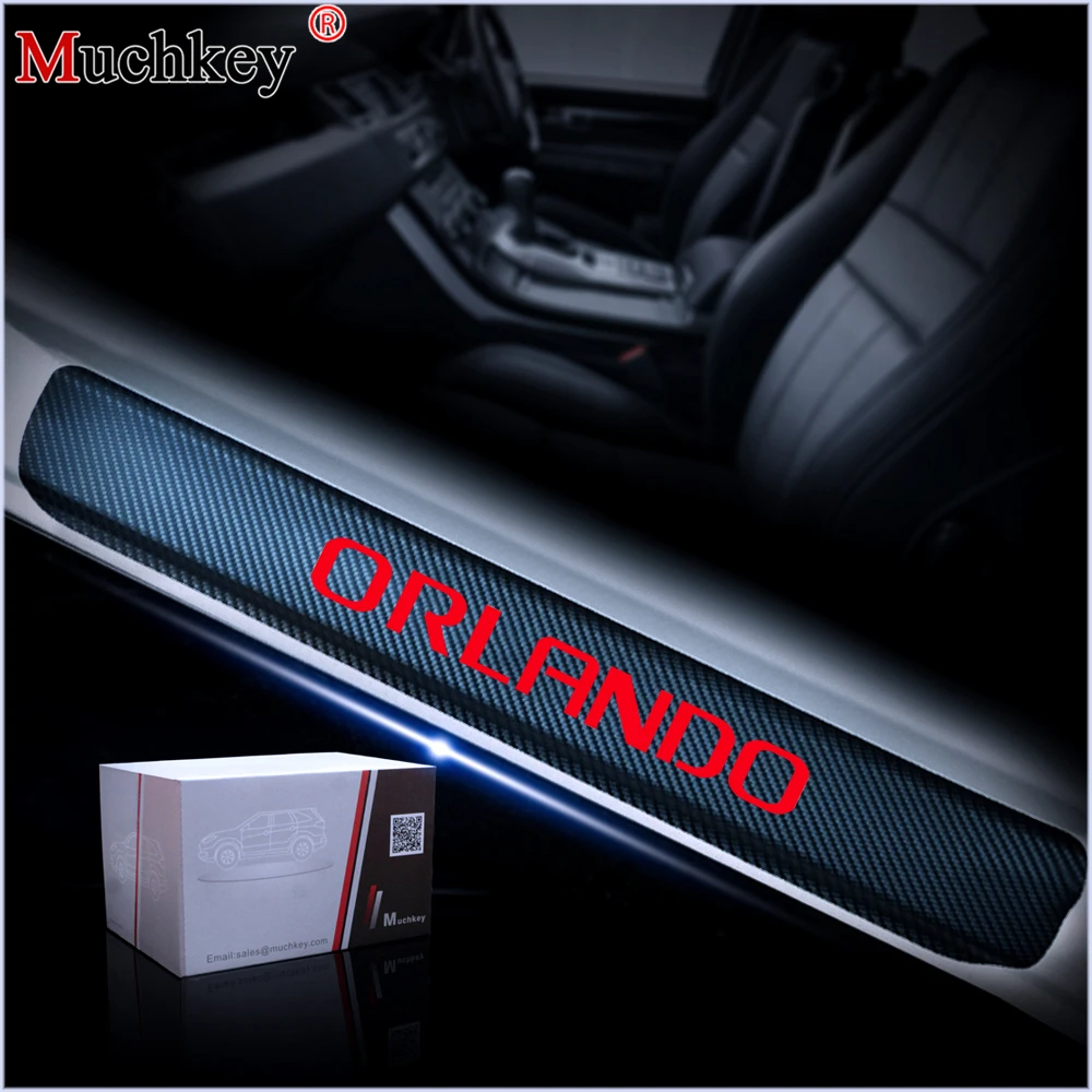 

4PCS Carbon fiber vinyl sticker Car Door Sill Scuff Plate Door Sill Protector For Chevrolet ORLANDO Auto Parts Car Accessories