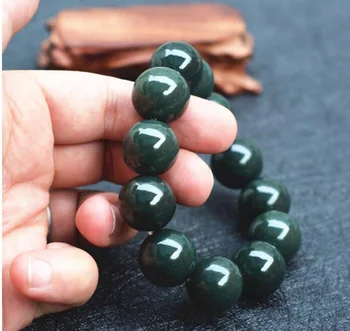 

finel100% Natural Dark Green HETIAN Nephrite Buddha beads Bracelets Round Beads Chinese fortune Men's Jades Jewelry