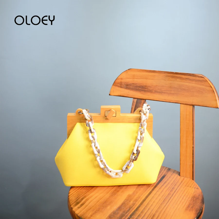 

Vintage Women's Shell Bag Wooden Clip Evening Bag Acrylic Chain Luxury Handbags Women Bags Designer Travel Beach Shoulder Bags