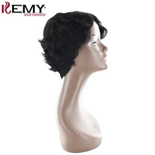 KEMY HAIR FASHION Short Human Hair Wigs With Baby Hair Bang Non Remy&Lace Daily Full Brazilian Wavy Wigs For Black Women