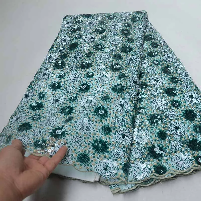 

African Sequins Lace Fabric 2019 Nigerian French Tulle Lace with Sequins Embroidery Swiss Lace Fabric for Wedding Party Dress