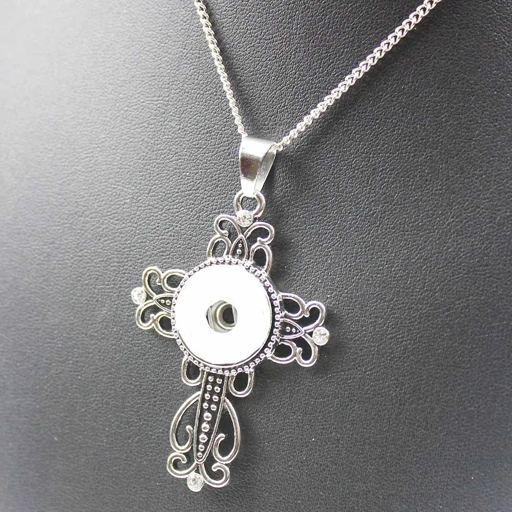 Модные украшения кнопки ожерелье с кольцевой цепью 55 см с подвеской в виде креста Fit 18 мм/20 мм украшение с заклепками