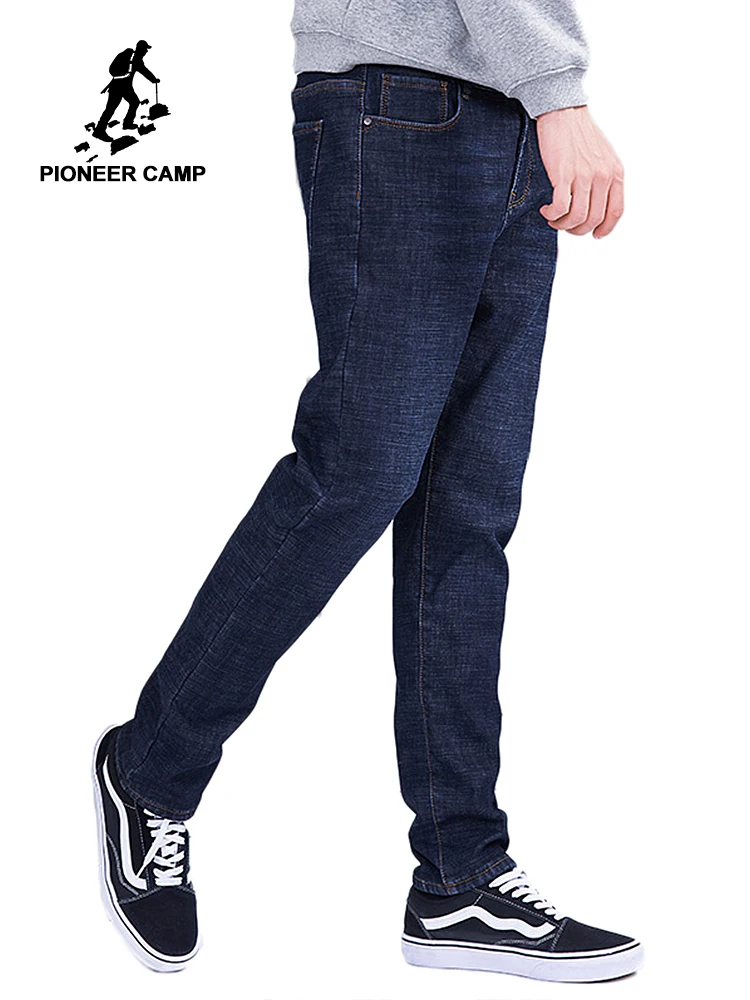

Pioneer camp new winter warm fleece jeans brand clothing solid trousers men quality thick straight jeans pants blue ANZ803173