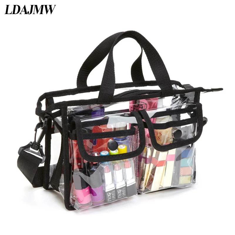 

LDAJMW PVC Transparent Toiletry Cosmetics Storage Bag Large Capacity Women Makeup Tote Bag Travel Organizer Portable Beach Bag