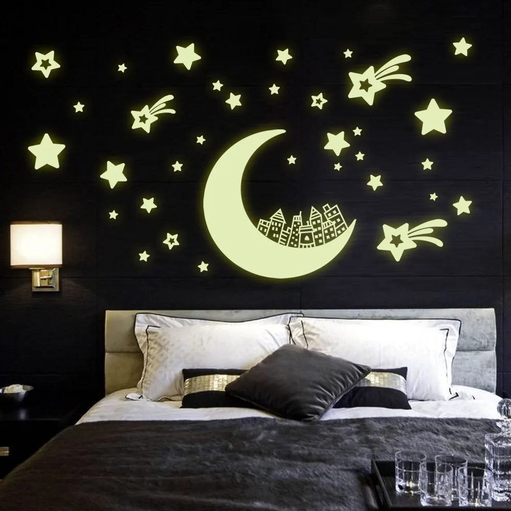 

New Fluorescent Luminous Wall Stickers DIY 4 Design Corridor Ceiling Stickers Home Decor Glow In The Dark Baby Kid Room Decal