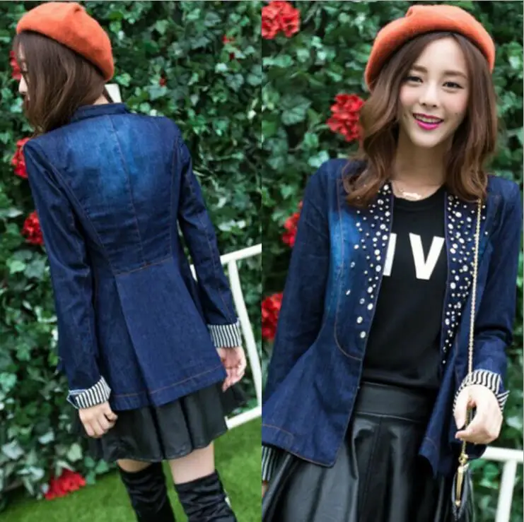 Manteau Frais Chandail Jeans De Mince Mode Sweat Denim Survêtement Kit Shirt Femmes Printemps Automne Long Costume Cristal 2017 Dame amp; Sleev qXxfwF55a