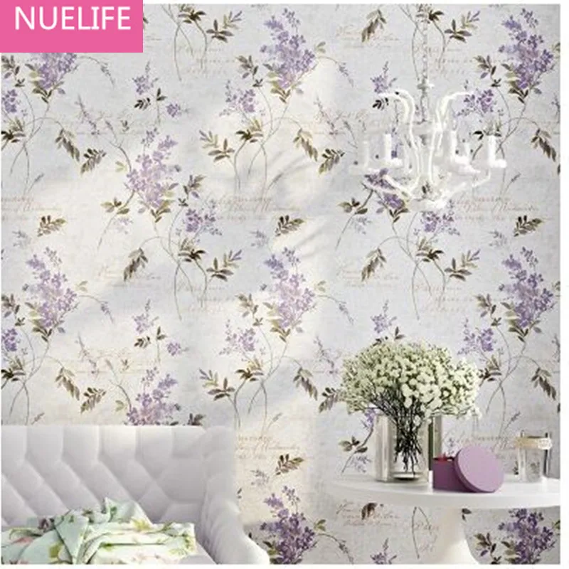 

0.53x10m pastoral purple flower pattern non-woven wallpaper bedroom living room study room wedding room creative wallpaper N4