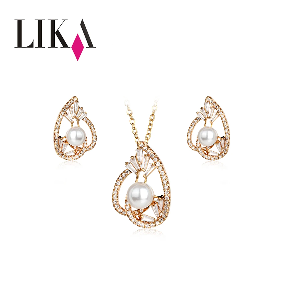 

LIKA Fashion Real Pearl Indian Wedding Jewelry Sets For Women Bridal Crystal Gold Color Jewelry Accessories Pearl NecklaceChoker