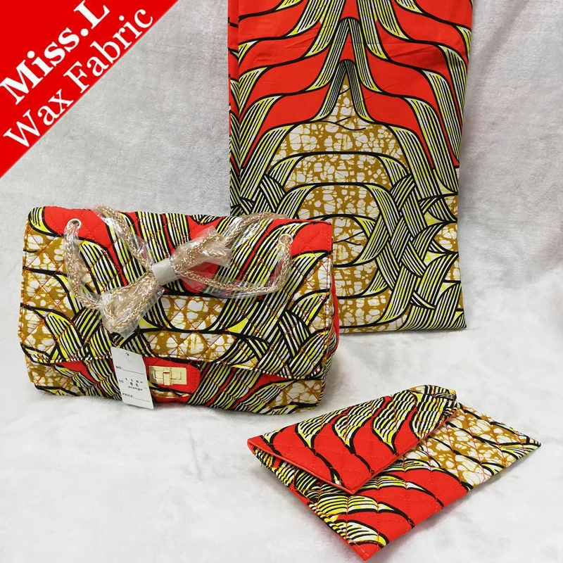 

New arrival purse and shoulder bag set guarantee Ankara soft cotton wax fabric 6 yards with african wax bags for lady party 2019