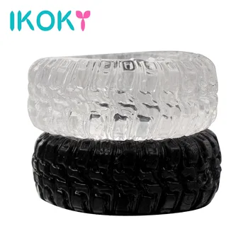 IKOKY Penis Rings Sex Toys for Men Tire Type Black/Transparent Sex Cockring Delay Ejaculation Cock Rings 2Pcs/Set Silicone 2