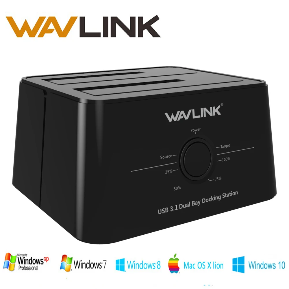 Wavlink USB 3,1 TypeC a SATA Dual Bay Docking Station 2,5/3,5 GB SSD HDD SATA 1/2/ 3 carcasa para 2*8 TB Offline con clon de copia de seguridad - 1
