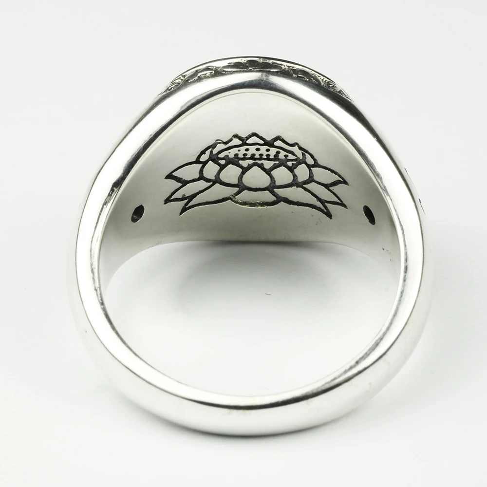 Baratos Auténtica Plata de Ley 925 Joyería de La Vendimia de Buda Seis Palabras Mantra Anillos Para Mujeres Y Hombres Bijouterie Fina