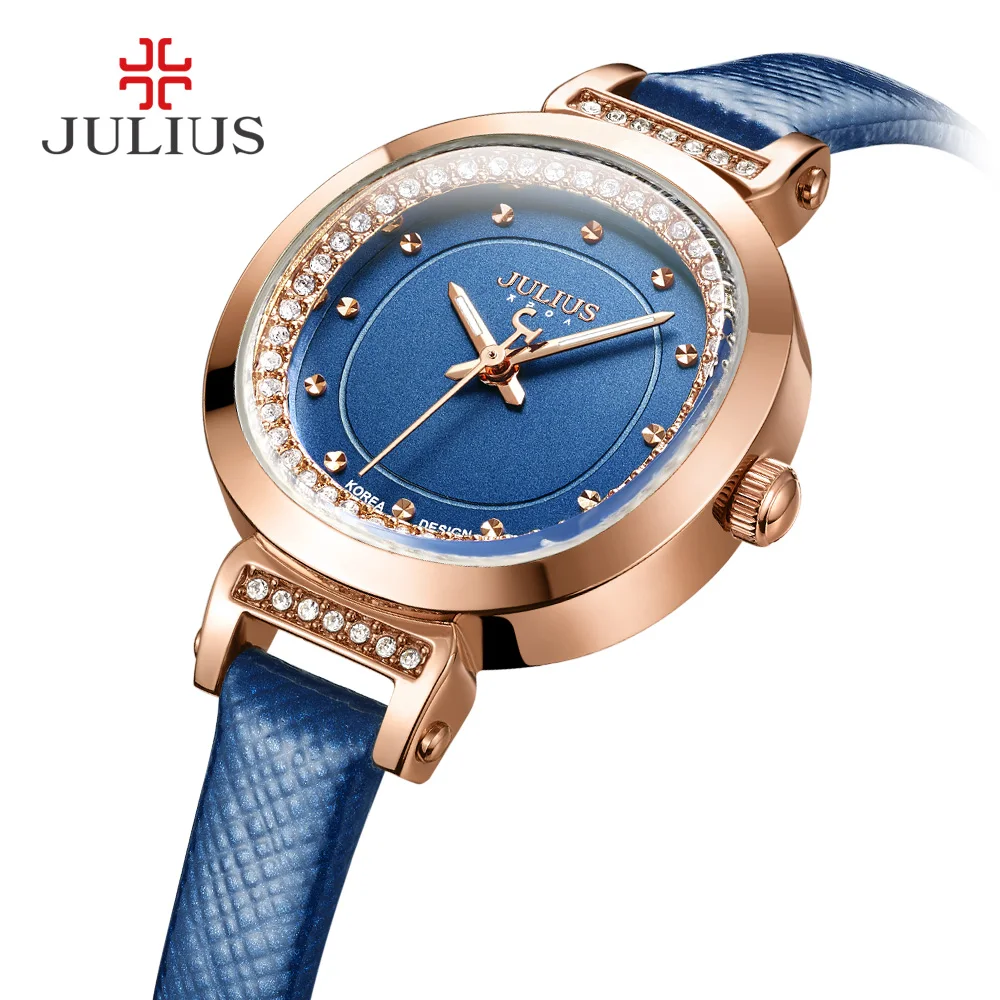 Goedkoop Vrouwen Horloge Japan Quartz Klok Uur Fijne Mode Jurk Armband Lederen Crystal Elegante Valentijnsdag Meisje Gift Julius 843