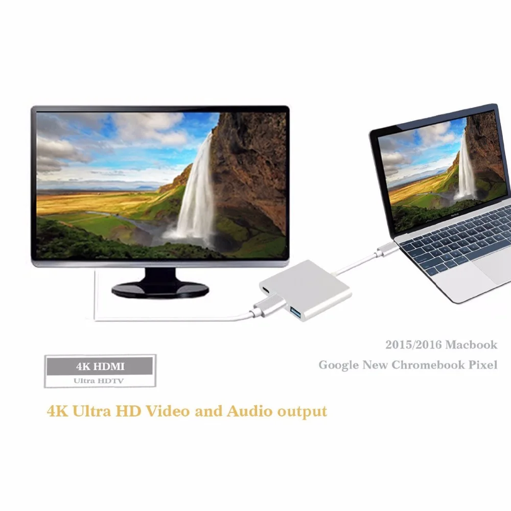 USB-C к HDMI 3 в 1 кабель конвертер для samsung huawei Macbook Usb 3,1 Thunderbolt 3 type C переключатель к HDMI 4K адаптер кабель