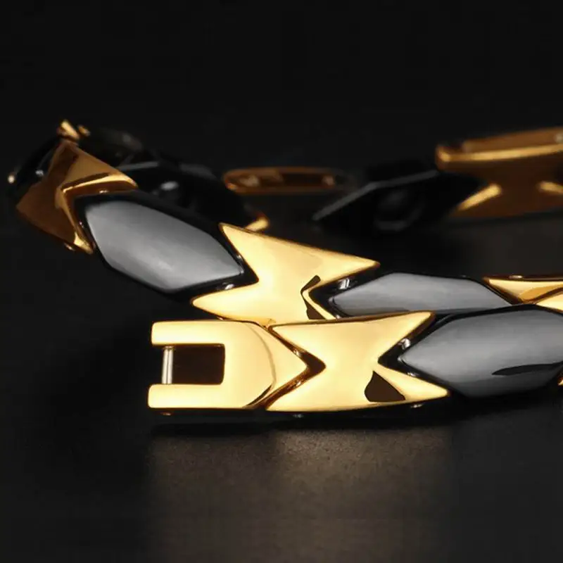 Черное золото, двойной цвет, нержавеющая сталь, керамическое магнитное ожерелье для женщин и мужчин, роскошное колье, мужское ювелирное изделие, подарок