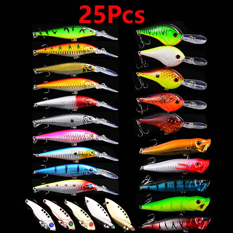 Iscas de Pesca Isca de Pesca Dura de Metal Conjunto Topwater Carpa Kit Enfrentar Terno Venda Artificial Isca Jig Minnow Wobbler 25 - 30 35pcs 5 Cheap Iscas artificiais