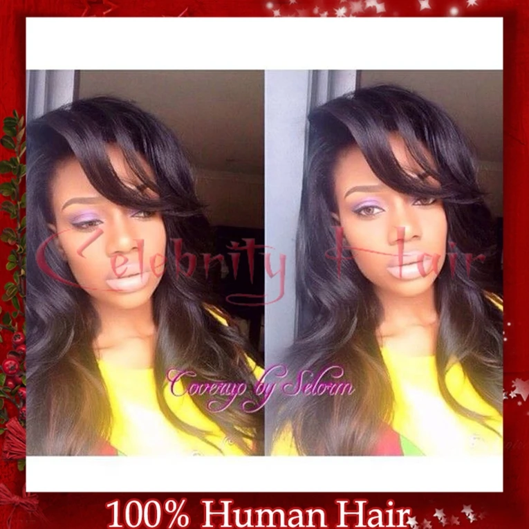 Natural Wavy Hair Full Lace Wig Bangs Fringe Lace Front Wig
