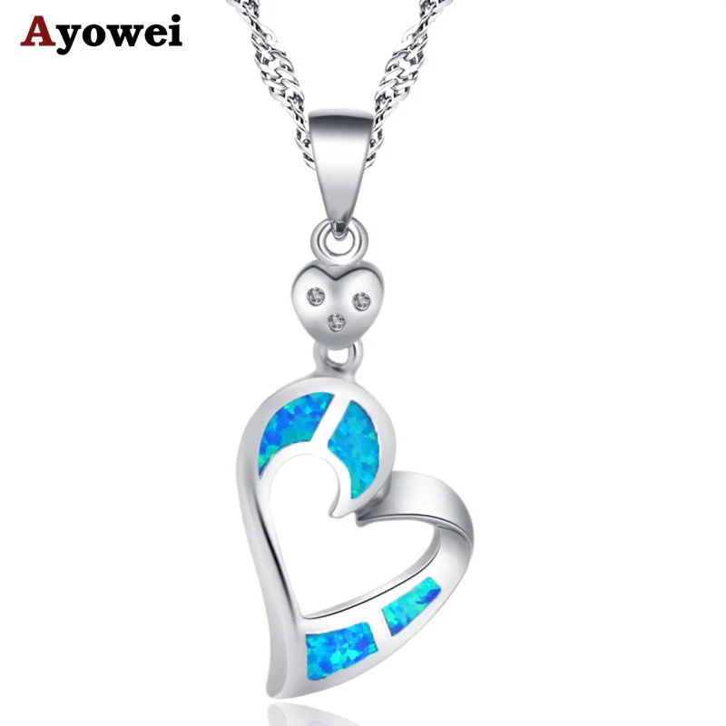 

Ayowei heart-shaped 925 silver stamped blue opal necklace pendant fashion high-end party gifts women's OP863A