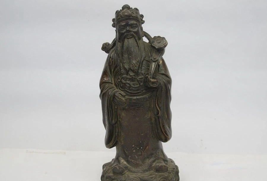 

18 CM Chinese old Bronze Ruyi Dragon God of wealth Auspicious Buddha Statue a 0518