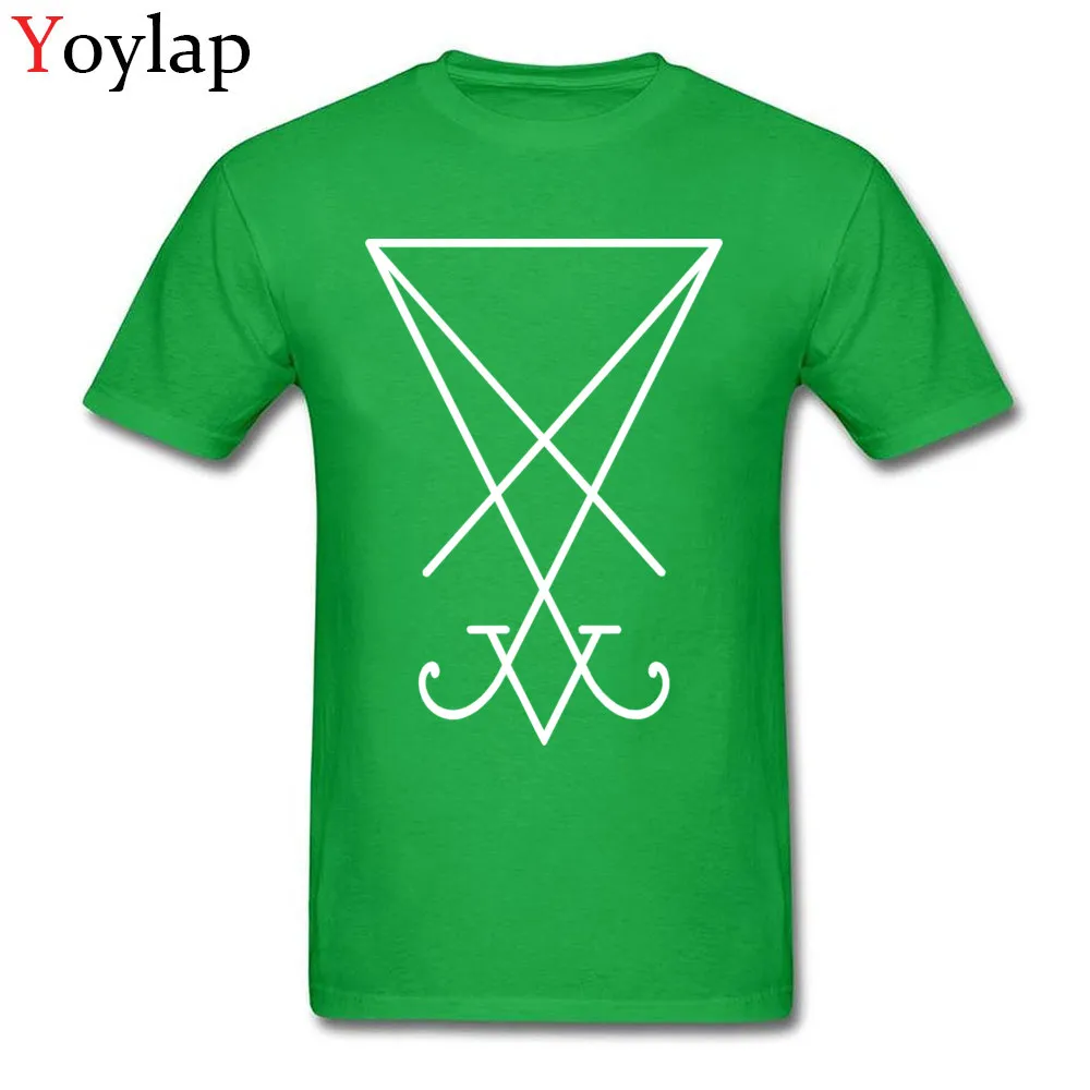 All Cotton Men Short Sleeve Tops Tees Sigil of Lucifer - White Printed Summer Autumn T Shirts Design Fitted Crew Neck Tee-Shirts green