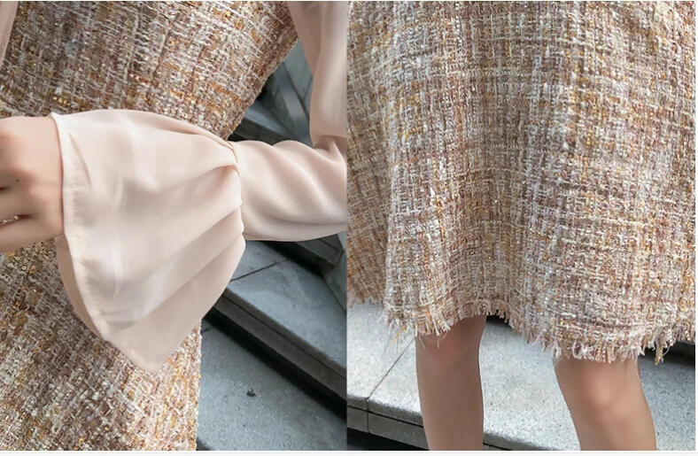 SMTHMA осенне-зимнее высококачественное роскошное подиумное женское твидовое платье с длинными рукавами цвета хаки с оборками, шикарное платье vestidos