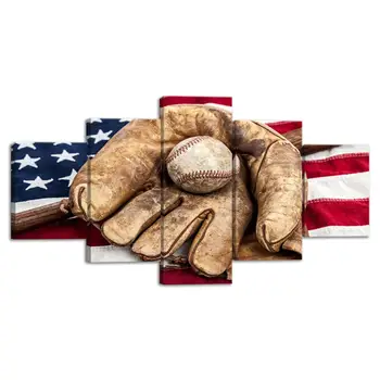 

5 Pcs Baseball Sports Decor US American Flag Rustic Wall Art Canvas Retro Prints Home Decor Pictures for Bedroom LivingRoom