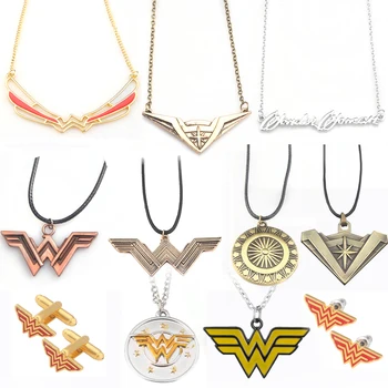 

RJ New 20Pcs/Lot Movie Wonder Woman Necklaces Pendants Superhero Wonder Woman Yellow Enamel W Logo Lady Girl Necklace Collares